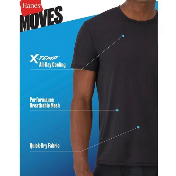 Men’s Hanes Moves Breathable Mesh Crewneck T-Shirts 3-Pack Size M - Picture 9 of 11